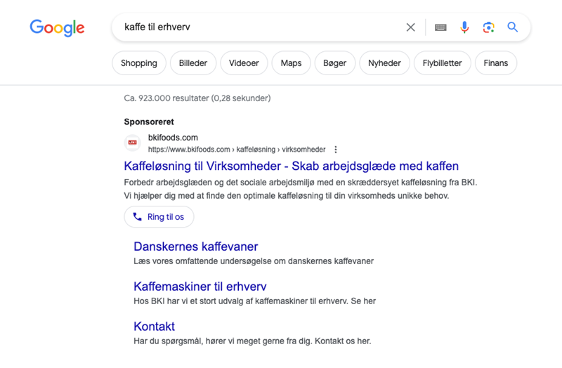 BKI foods Google ads